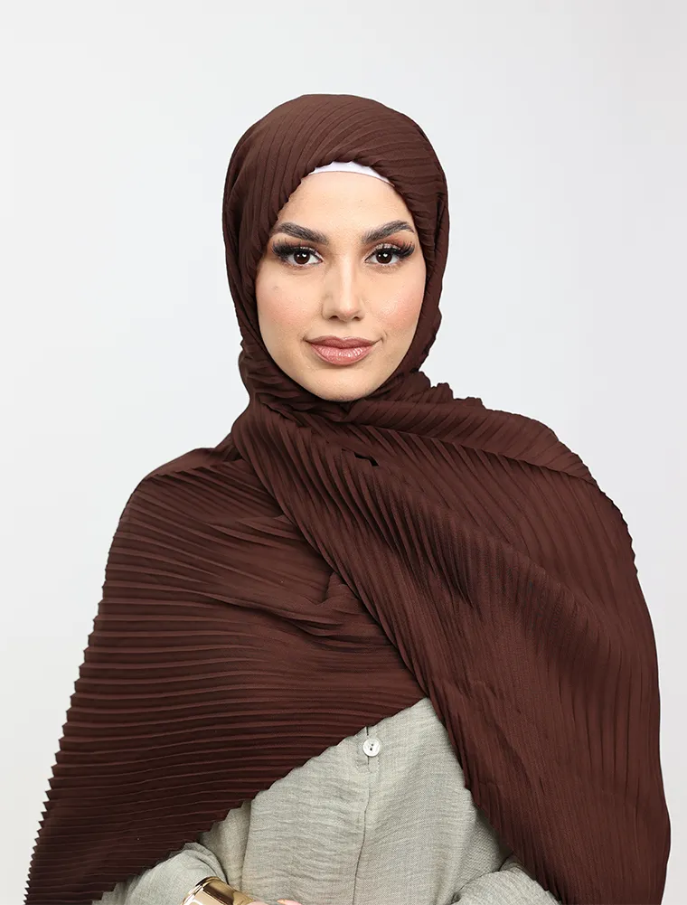 Brown Pleated Chiffon Hijab